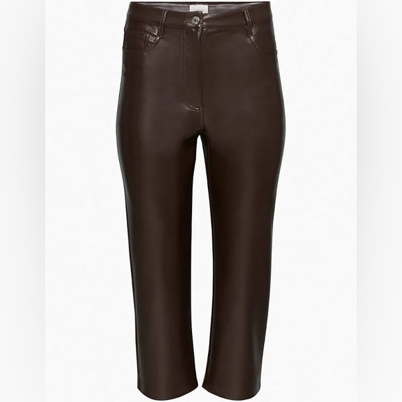 Aritzia Wilfred The Melina Cropped Faux Leather Pant color dark brown Size 4 - Picture 1 of 16